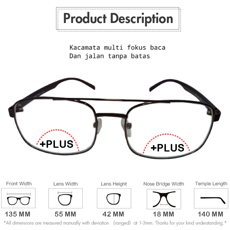 kacamata baca plus (+) 2 fungsi baca dan jalan Ukuran +1.00 s/d +3.00 Kacamata Plus PRIA WANITA unisex Kacamata Rabun Dekat kacamata Baca Lensa Plus Reading glasses