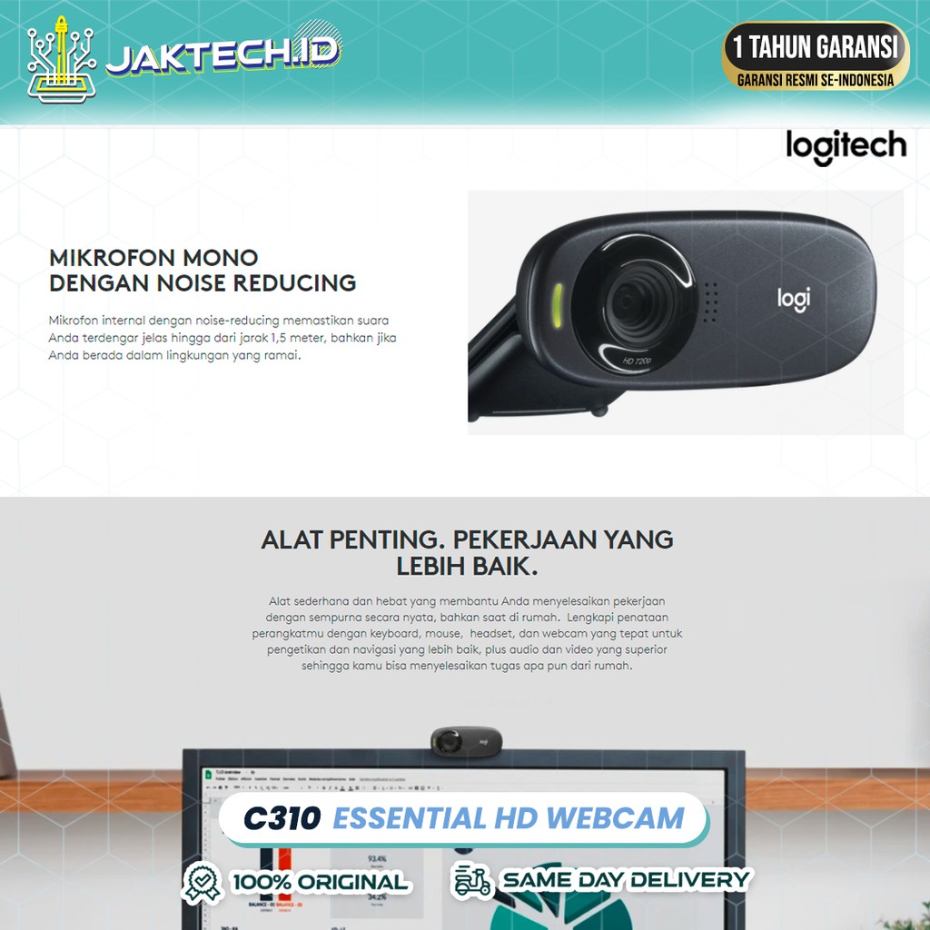 Logitech C310 Webcam HD 720p Essential GARANSI RESMI