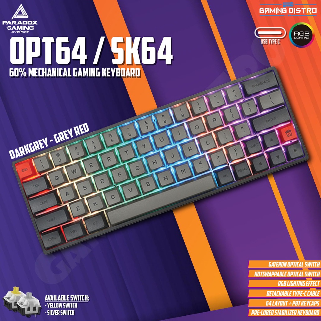 Paradox Gaming Ghost OPT 64 / SK64 RGB Grey Mini Mechanical Keyboard