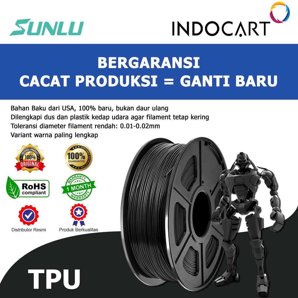 INDOCART Tinta Filament 3D Printer Filament TPU/Flexible 1.75mm 500gr