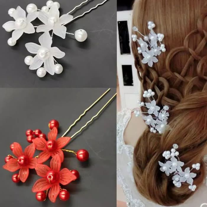 Perhiasan Rambut Pengantin Bunga Faux Pin Clip U-Shape