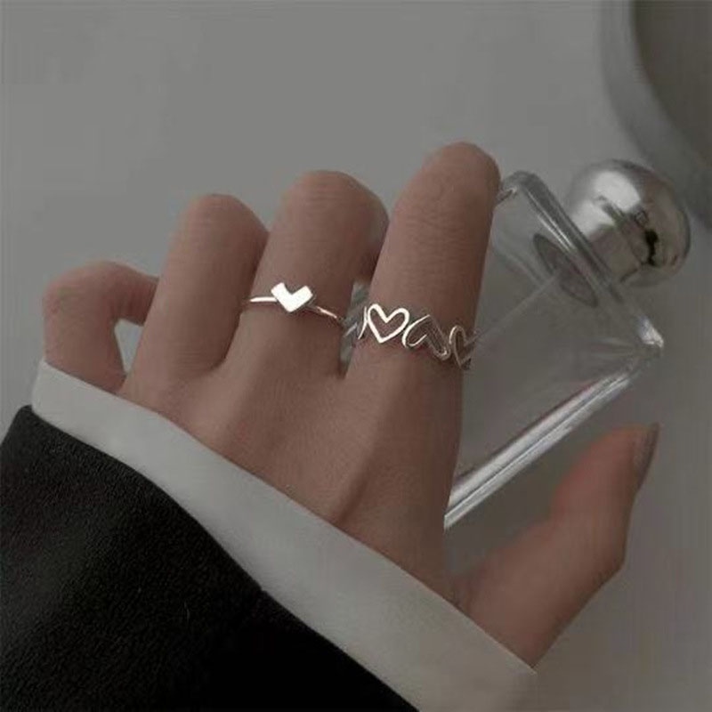 1 / 2pcs Cincin Bentuk Hati Model Hollow Untuk Wanita