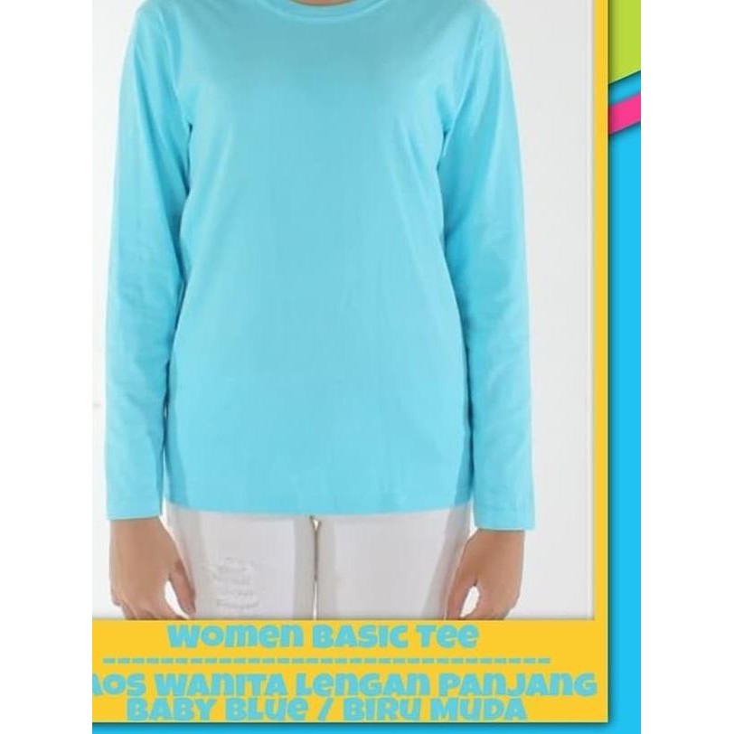 ◊ kaos polos biru muda/lengan panjang/kaos wanita/oblong polos biru muda - S, Putih ❉