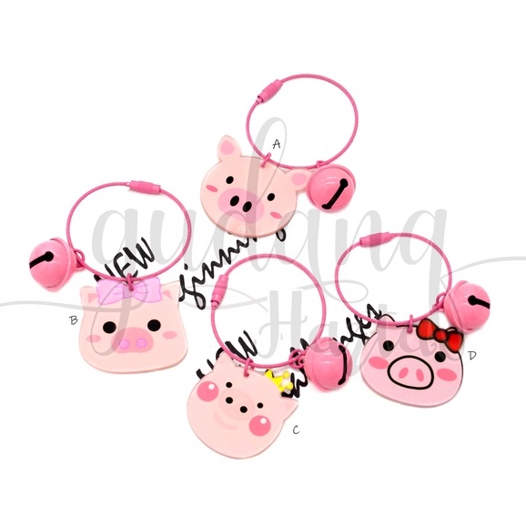 Gantungan Kunci Pig With Bell Keychain Motif Babi Lonceng GH 302106