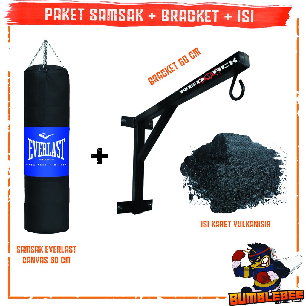 Paket Lengkap Samsak Tinju Muaythai 80cm Plus Isi Karet Vulkanisir + Bracket Gantungan Tembok 60cm