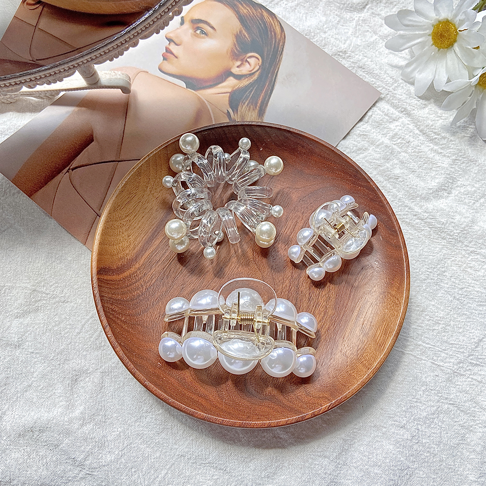 Fashion pearl clip elastic rubber band set women hair accessories classic headdress