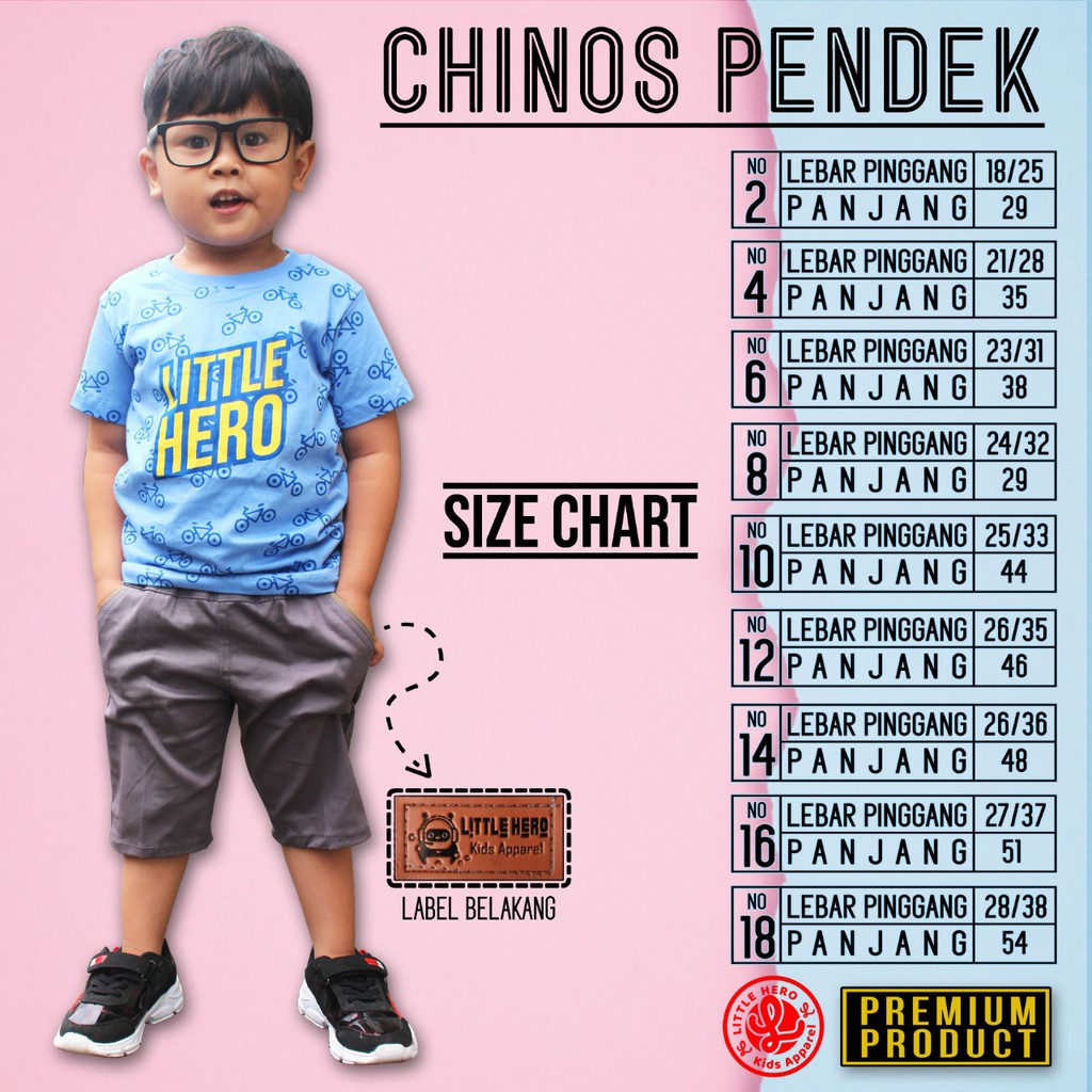 Little Hero Celana chinos pendek anak  laki-laki  usia 1-9 Tahun