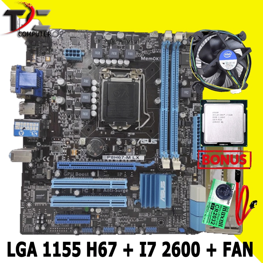 Paket Motherboard Intel LGA 1155 H67 + PROCESSOR I7 2600 + FAN