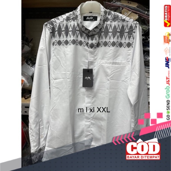 Kemko Harley warna putih (2 motif) Kemeja Koko pria lengan panjang KEMKO HARLEY baju koko kemko pria