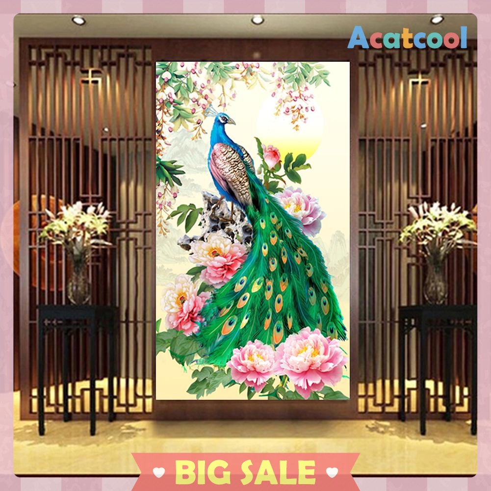 DIY Diamond Painting Flower Peafowl Cross Stitch Embroidery Mosaic Craft