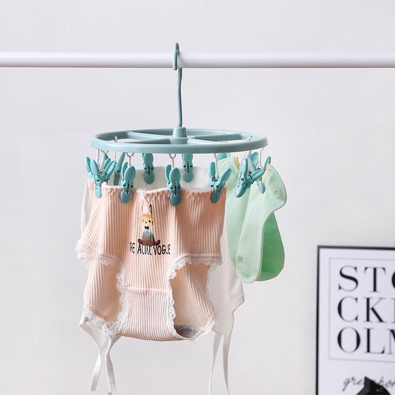 Rotatable Multifunctional Round Drying Rack with 12 Clips /Plastic Foldable Clip Space Saving Indoor  Drying Rack/Home Creative Hanging Storage  Rack