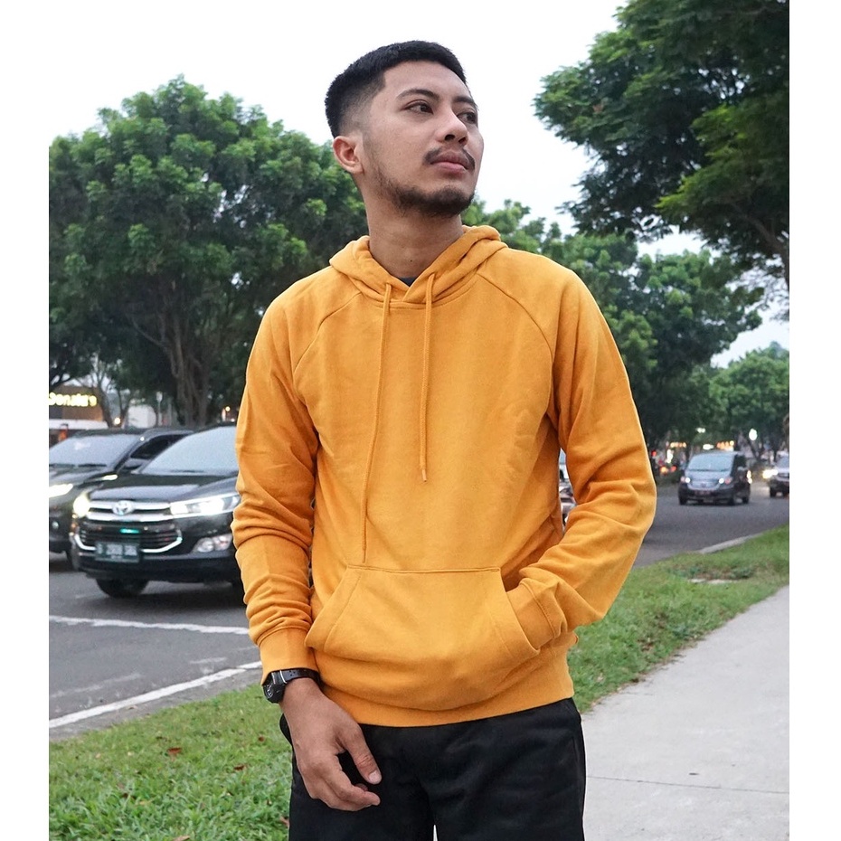 BRANDED MURAH - HOODIE BY H&M TERRY PULLOVER MUSTARD OREN ORIGINAL BARU - PAKAIAN DISTRO ORI HODI OV
