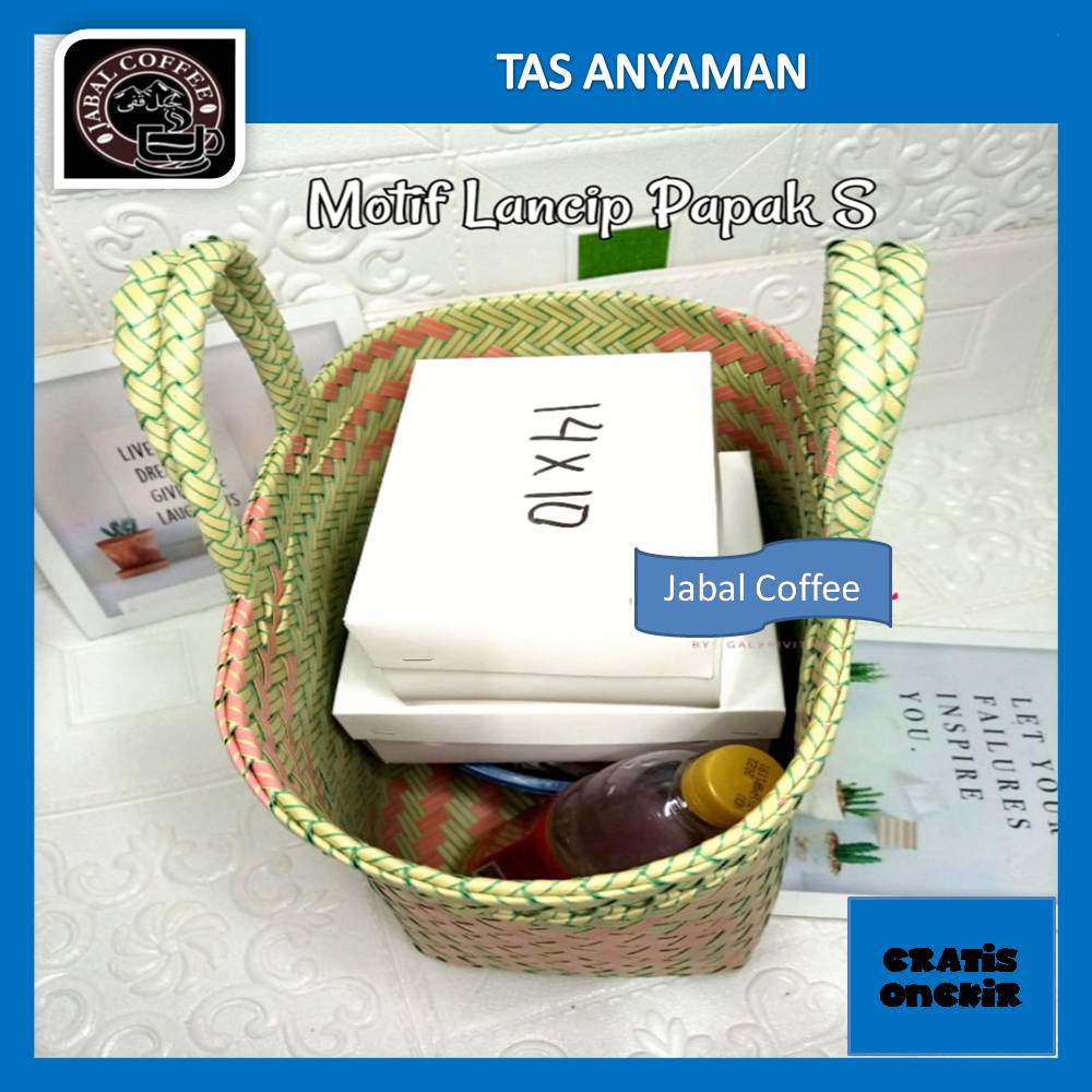 Tas Anyaman Plastik Kecil Size S Lancip Papak / Tas Keranjang Plastik Jinjing / Tas Hampers Ukuran S 01