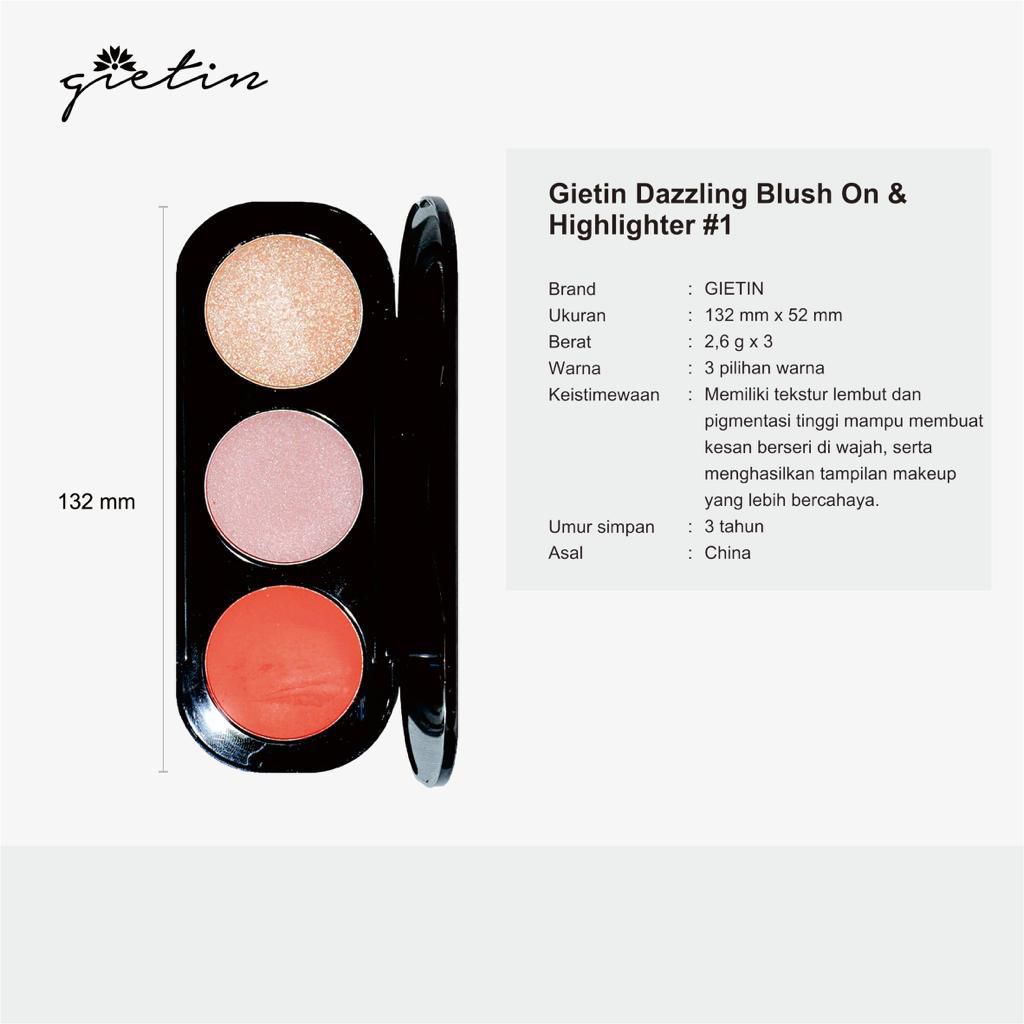 LF - Gietin 3 Colors Dazzling Blush On And Highlighter Pallete Face Highlighter Powder GT07