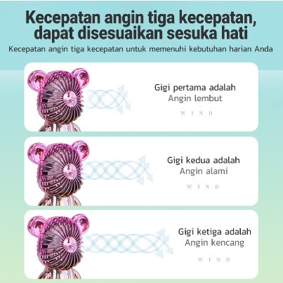 Kipas Angin Mini Portable / Mini Fan Karakter Beruang USB Cas / Kipas Angin Mini Beruang Alas Anti Slip