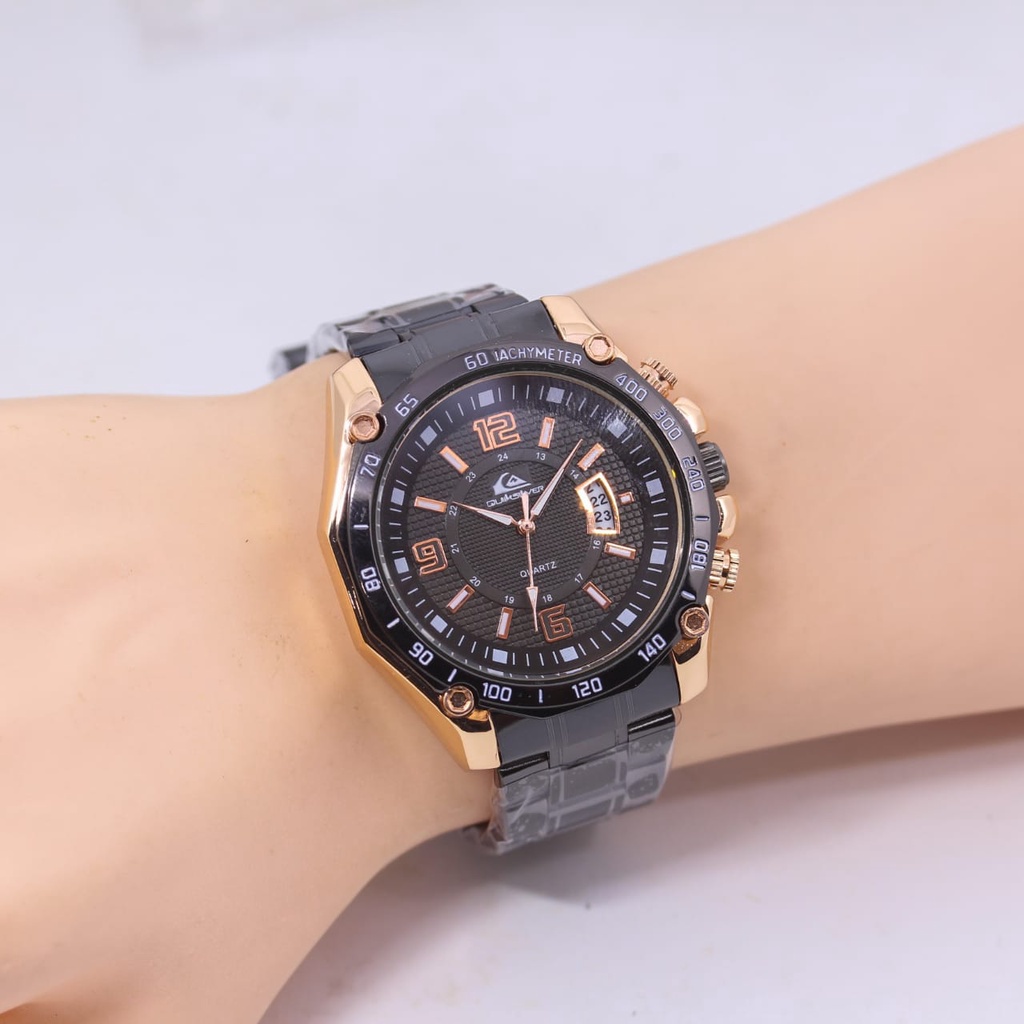 Grosiran Jam Tangan Pria Q4385EV Analog Strap Stainless Steel Tanggal Aktif Free Box Jam Tangan (COD)