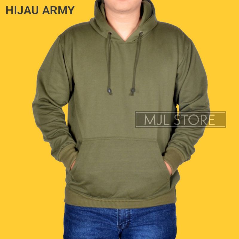 (promo) Jaket jumper hoodie polos L,XL,XXL pria wanita hijau army mjl store