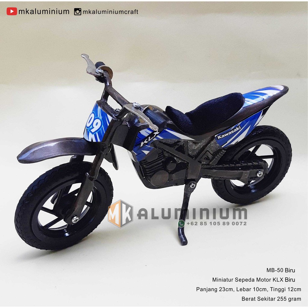KLX Biru - Miniatur Sepeda Motor Kawasaki KLX Biru Logam Aluminium Finishing Antik MB50 Biru - MK