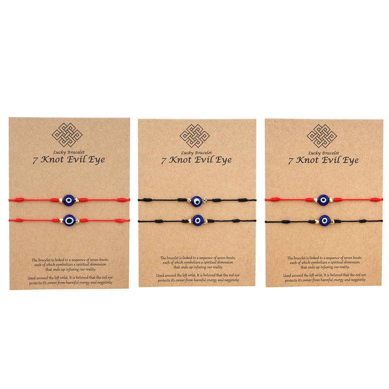 Fancyqube 2pcs / Set Gelang Jimat Tali Merah 7 Simpul Mata Iblis Dapat Disesuaikan Untuk Pria Dan Wanita