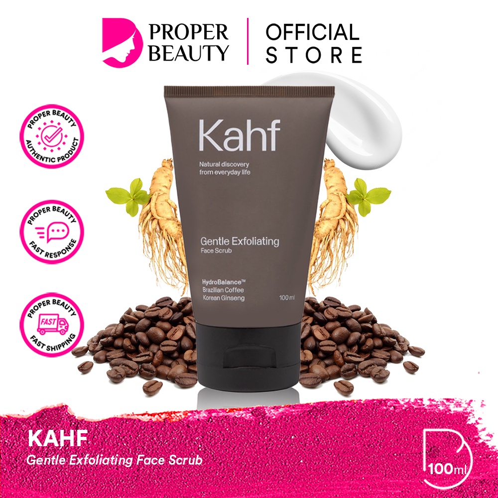 KAHF Gentle Exfoliating Face Scrub Indonesia / Sabun Wajah Pria 100ml / Skin Energizing And Brightening Triple Action Oil Comedo Defense Acne / Skincare Facial Care Serum Cream Sunscreen Mask / Hair Body Wash Eau De Toilette Deodorant Man Cowok Paket Set