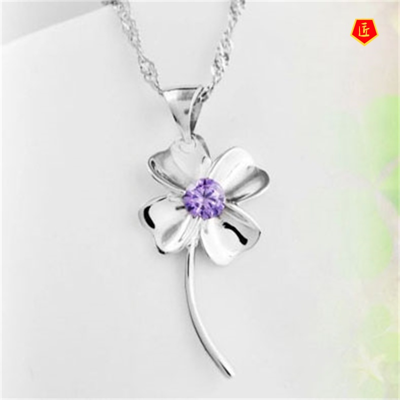 [Ready Stock]Clover Item Silver Necklace Korean Style Fashion Simple