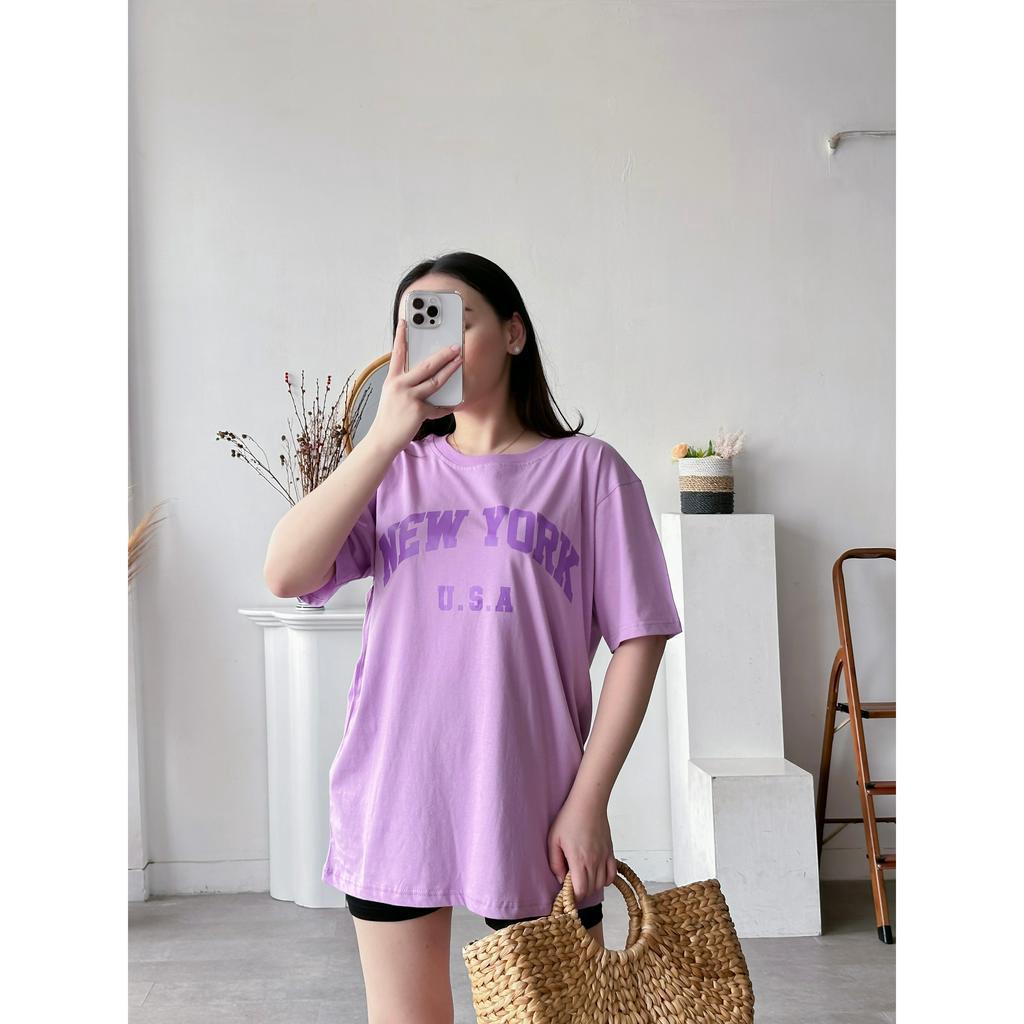 INFINITEE Kaos Oversized Wanita Bahan Cotton Combed 30s Warna Fuchsia