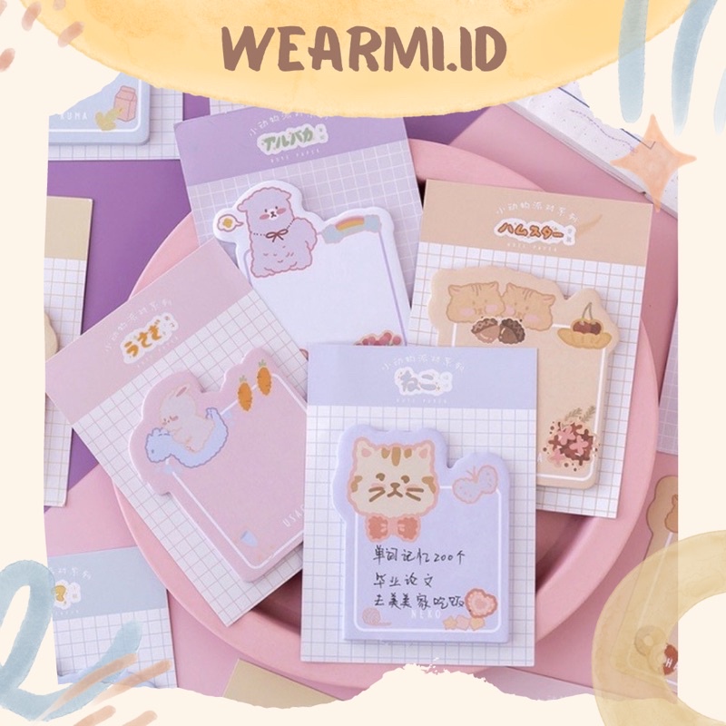 

30 Lembar Sticky Notes Animal Bear Rabbit Cat Alpaca Scrapbook Bujo Jurnal DIY Wearmi