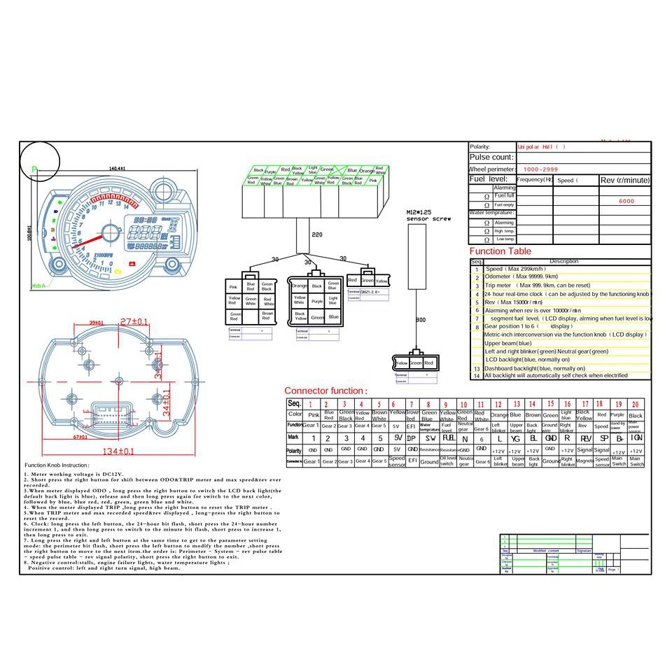 Diagram Speedometer Koso Rx2n Replika