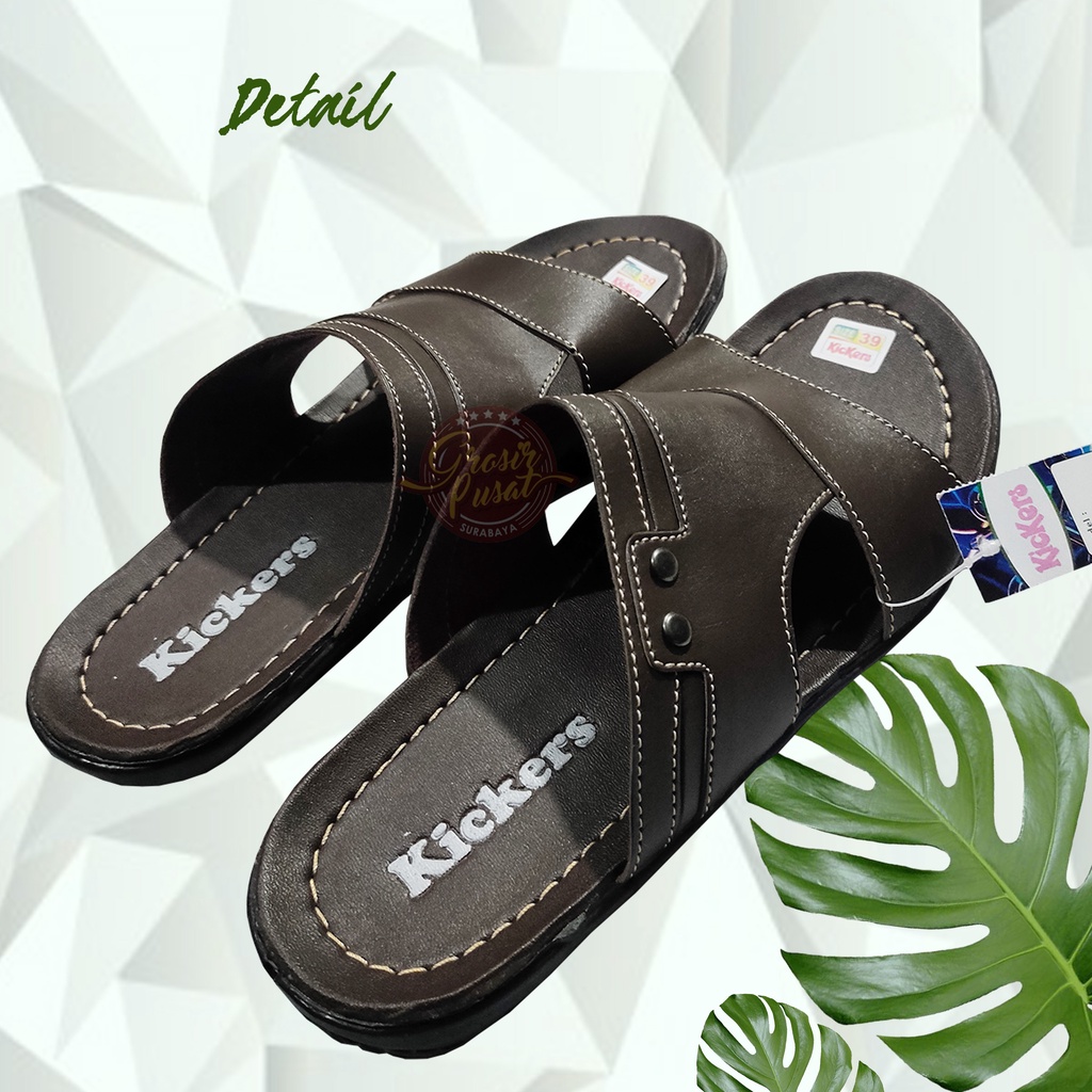 Sandal Selop Pria Kickers Polos Kulit Sintetis