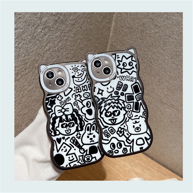 Soft Case Casing Compatible for iPhone 14 13 12 11 Pro Max X Xr Xs Max Se 2020 iPhone 6 7 8 Plus Funny Cartoon Cat Ear Graffiti Four-corner Shatter-resistant Clear Phone Case Anti-fall silicone Protective soft shell