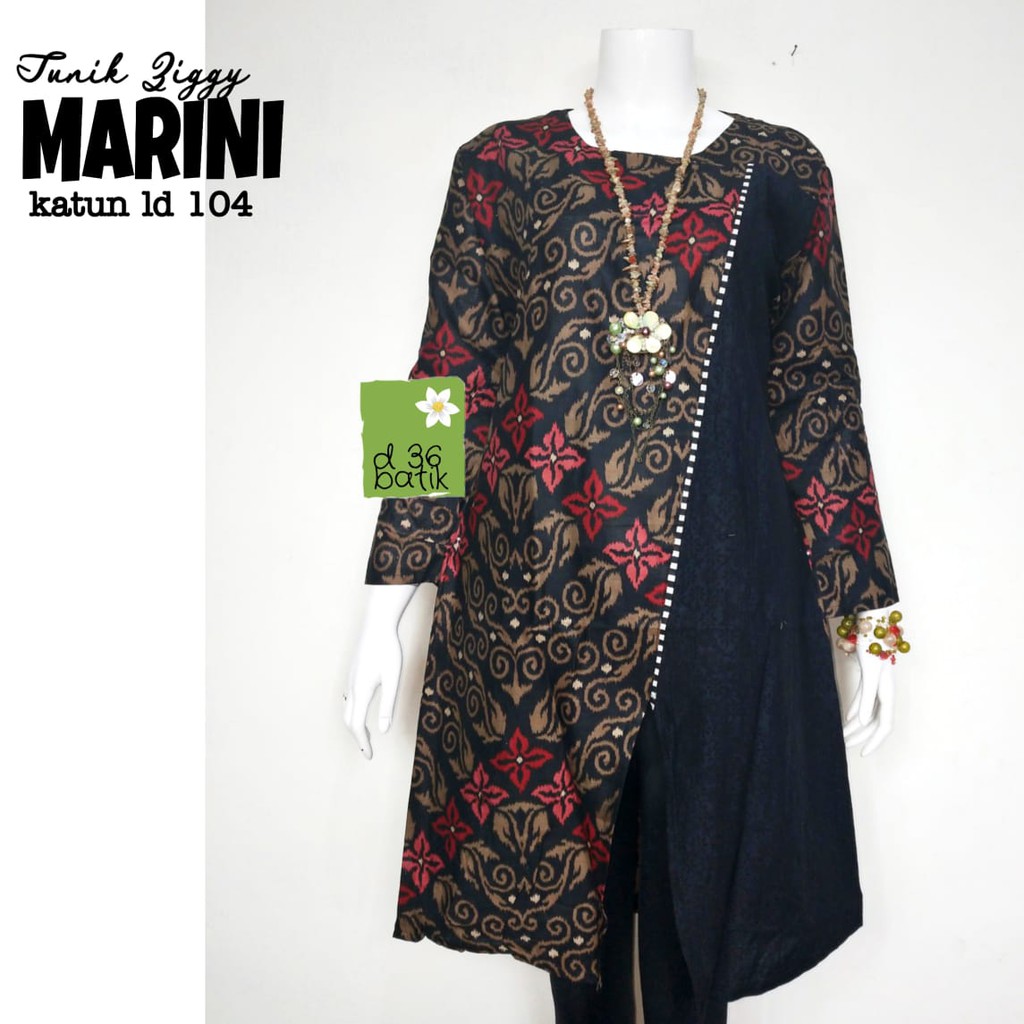 Tunik Ziggy Marini Batik Bunga Zigzag Lawasan Batik Midi Casual Kerja Modern Kantoran Muslim Seragam