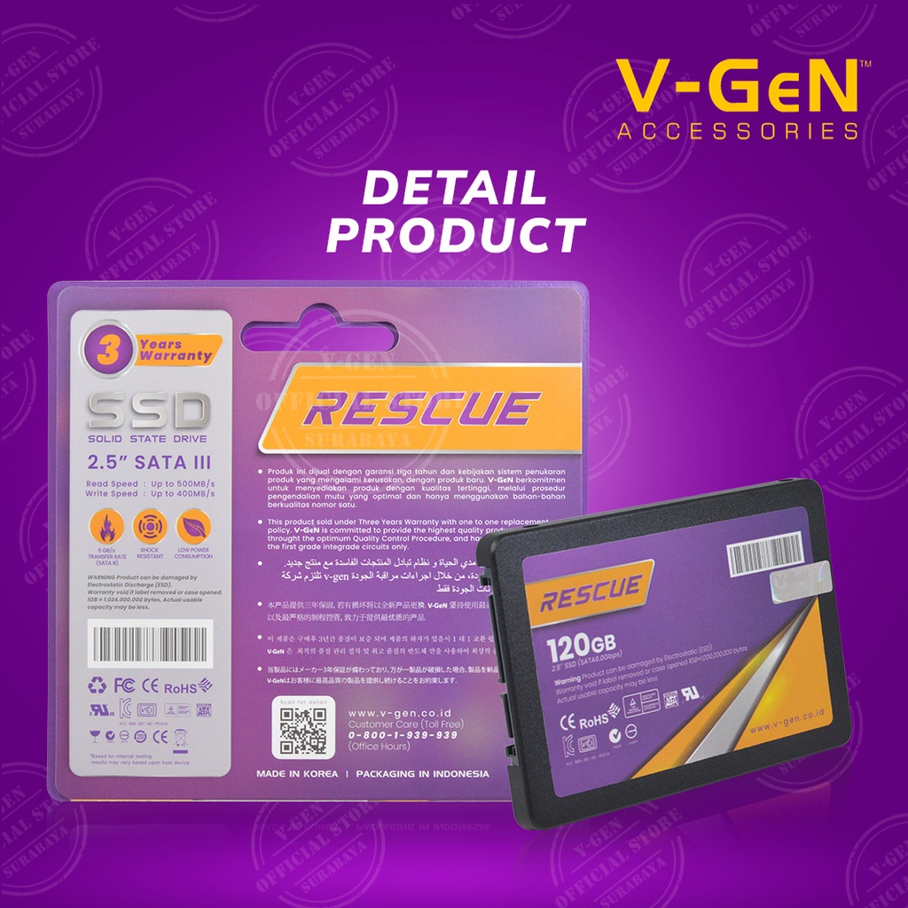 SSD V-GeN Rescue 120GB SATA 3 Solid State Drive 2.5&quot; Inch VGEN