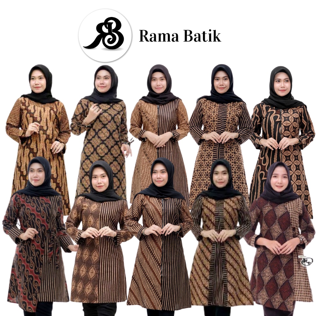 RAMABATIK - (COD) Tunik batik wanita Lawasan Coklat Kekinian M Sampai Jumbo