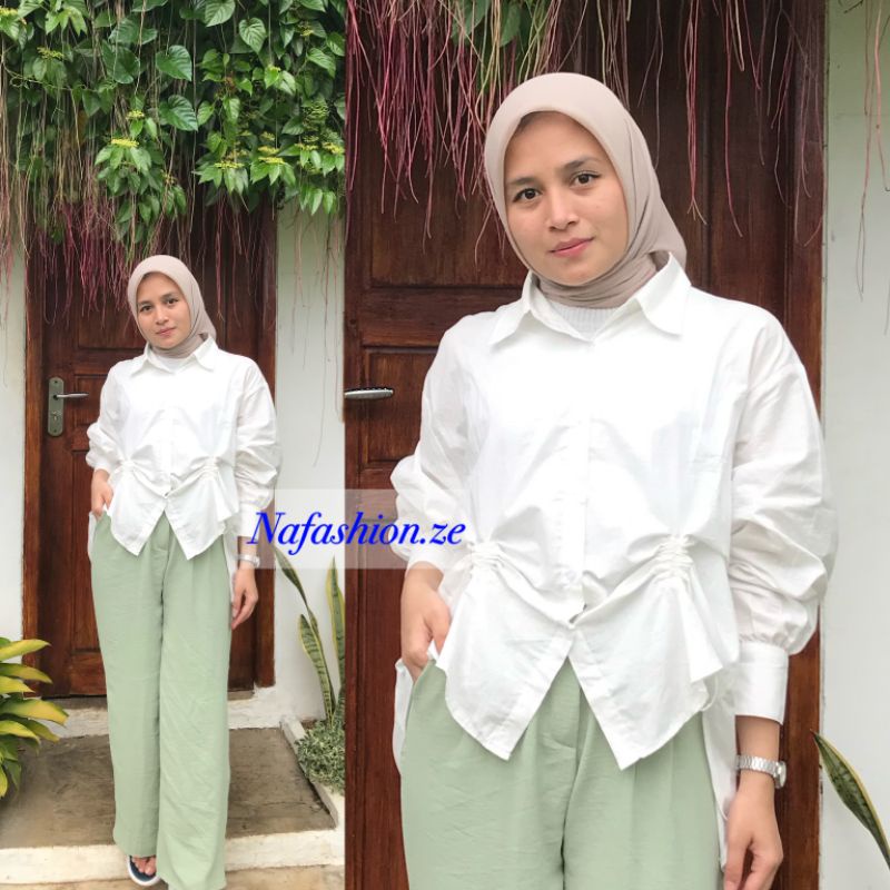 Kemeja Katun Oversize Serut Depan / Becca Ruched Shirt / Kemeja Jumbo / Atasan Wanita