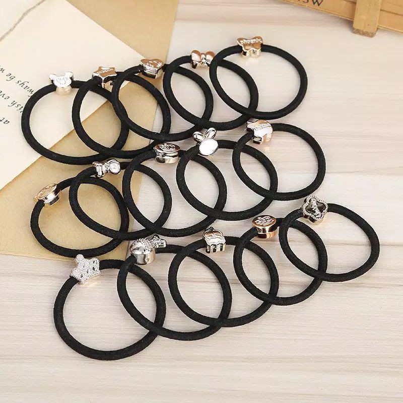 Ikat Rambut Wanita Simple Bahan Karet Gelang Polos Korea Eksklusif Hitam Aksesoris