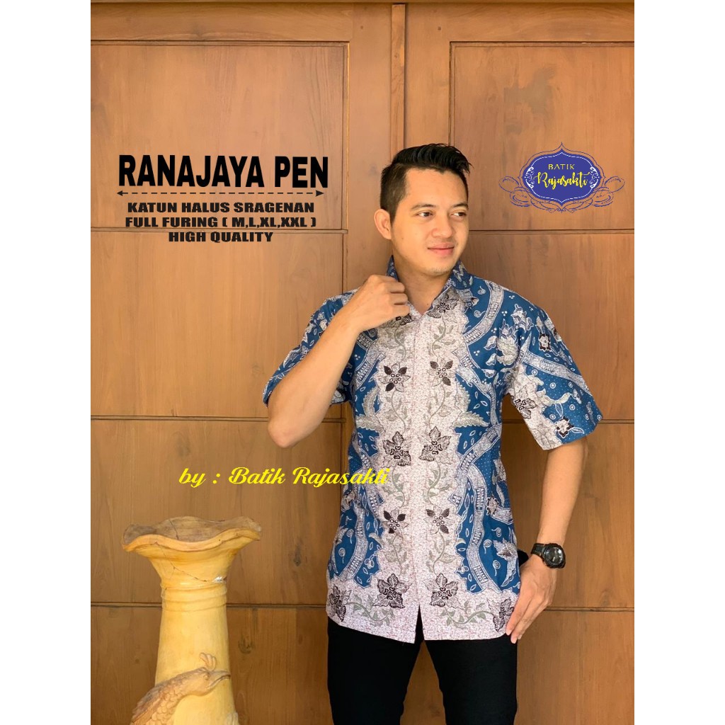 Batik Solo RANAJAYA PENDEK Kemeja Pria Katun Halus Full Furing