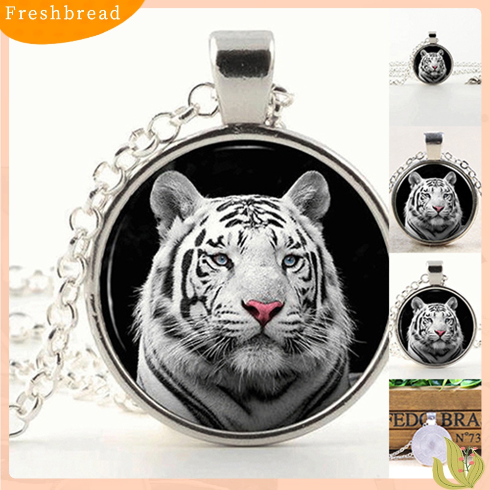 Terlaris 1Pc Women's White Tiger Cabochon Glass Pendant Necklace Long Coat Chain Jewelry