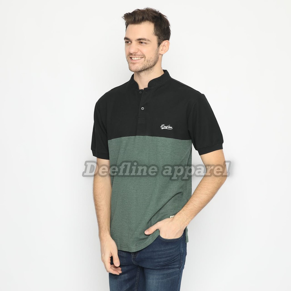 DEEFLINE Polo Shirt Pria Green Army List Hitam Pendek Slimfit/Kaos Kerah Sanghai Green Army List Hitam