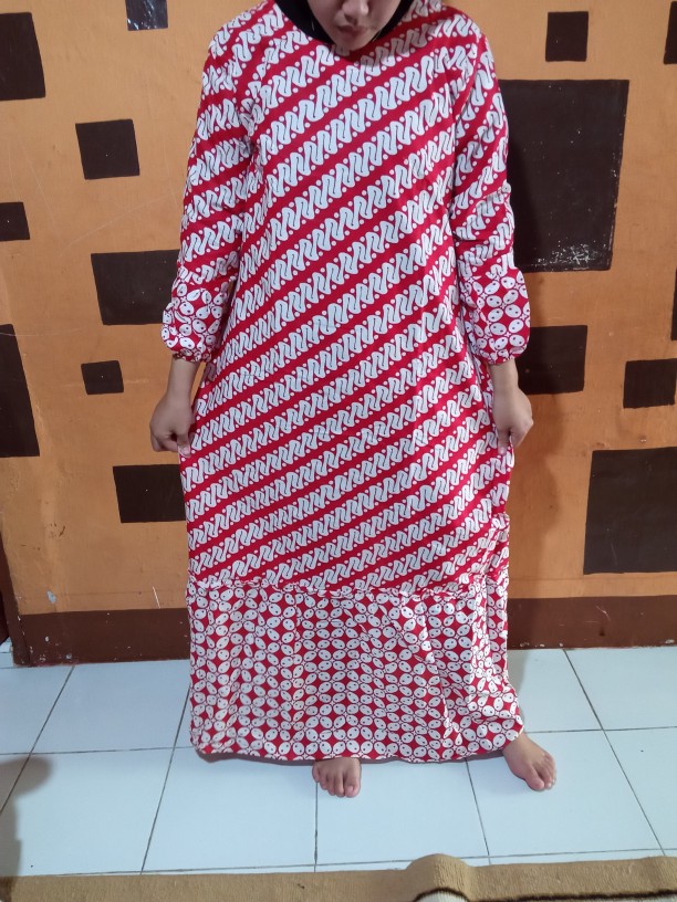 Juni Batik Gamis Batik Wanita Kombinasi Resleting Belakang All Size - Tali Samping