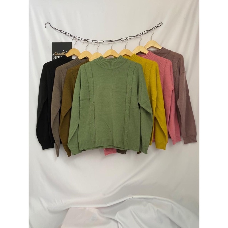 Blouse Baju Atasan Wanita Terbaru Lengan Panjang Boxy Kerah bulat cable