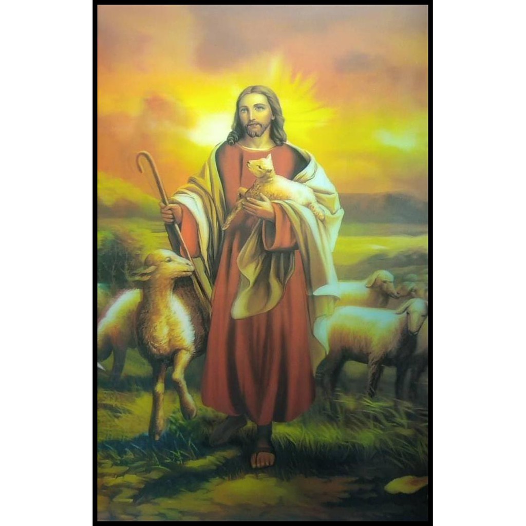 LUKISAN 3D ROHANI TUHAN YESUS GEMBALA BAIK -POSTER 3 DIMENSI 38 X 58CM