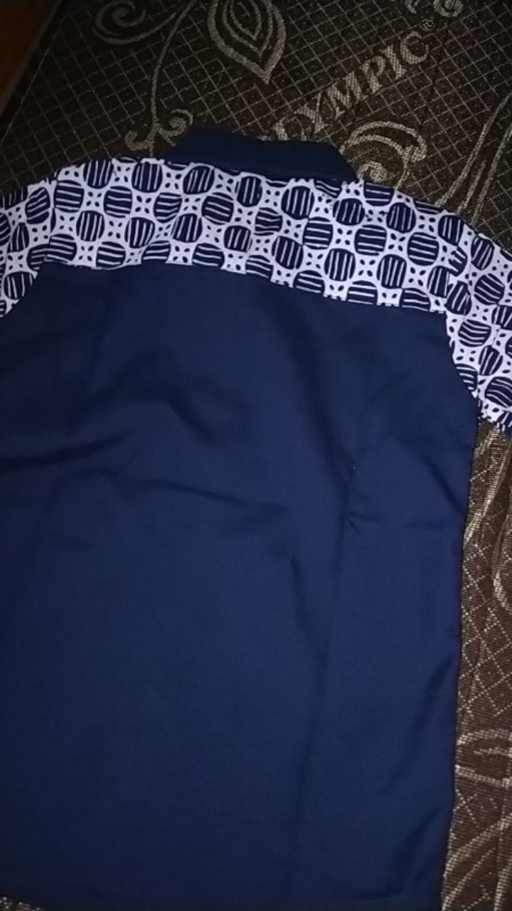 Nabhas Shirt (kemeja Anak Dark Navy Blue Kombinasi Batik)