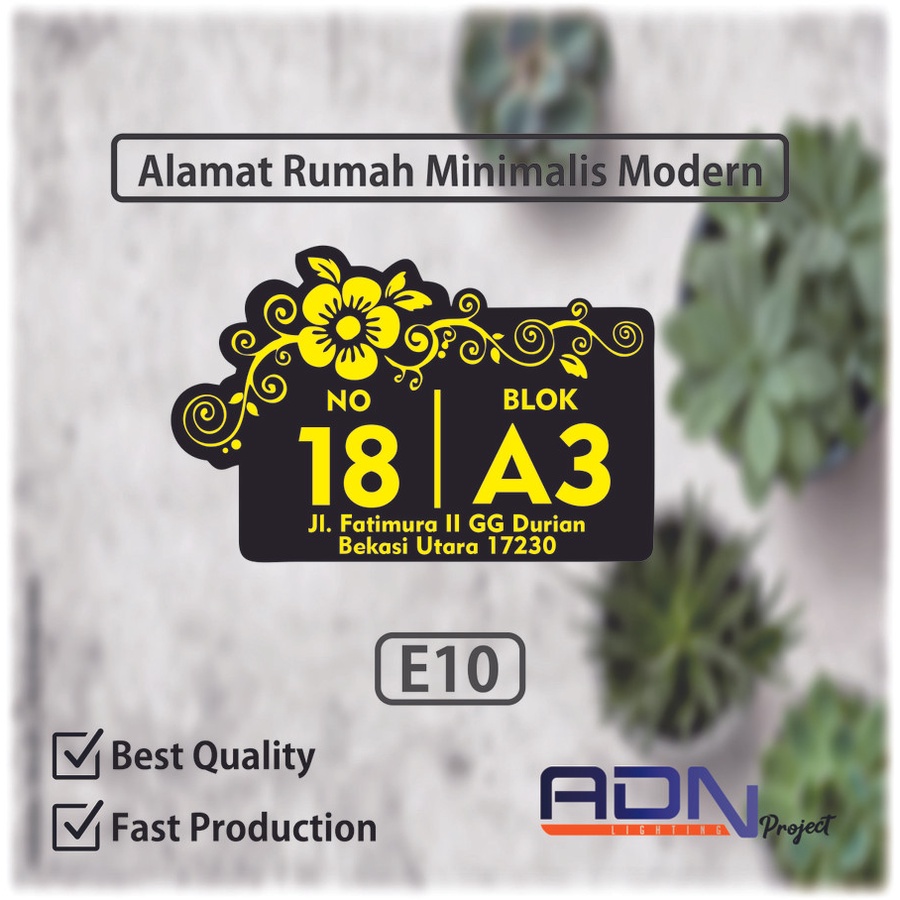 NOMOR RUMAH AKRILIK / ACRYLIC / PAPAN RUMAH MINIMALIS MODERN E10 By ADN