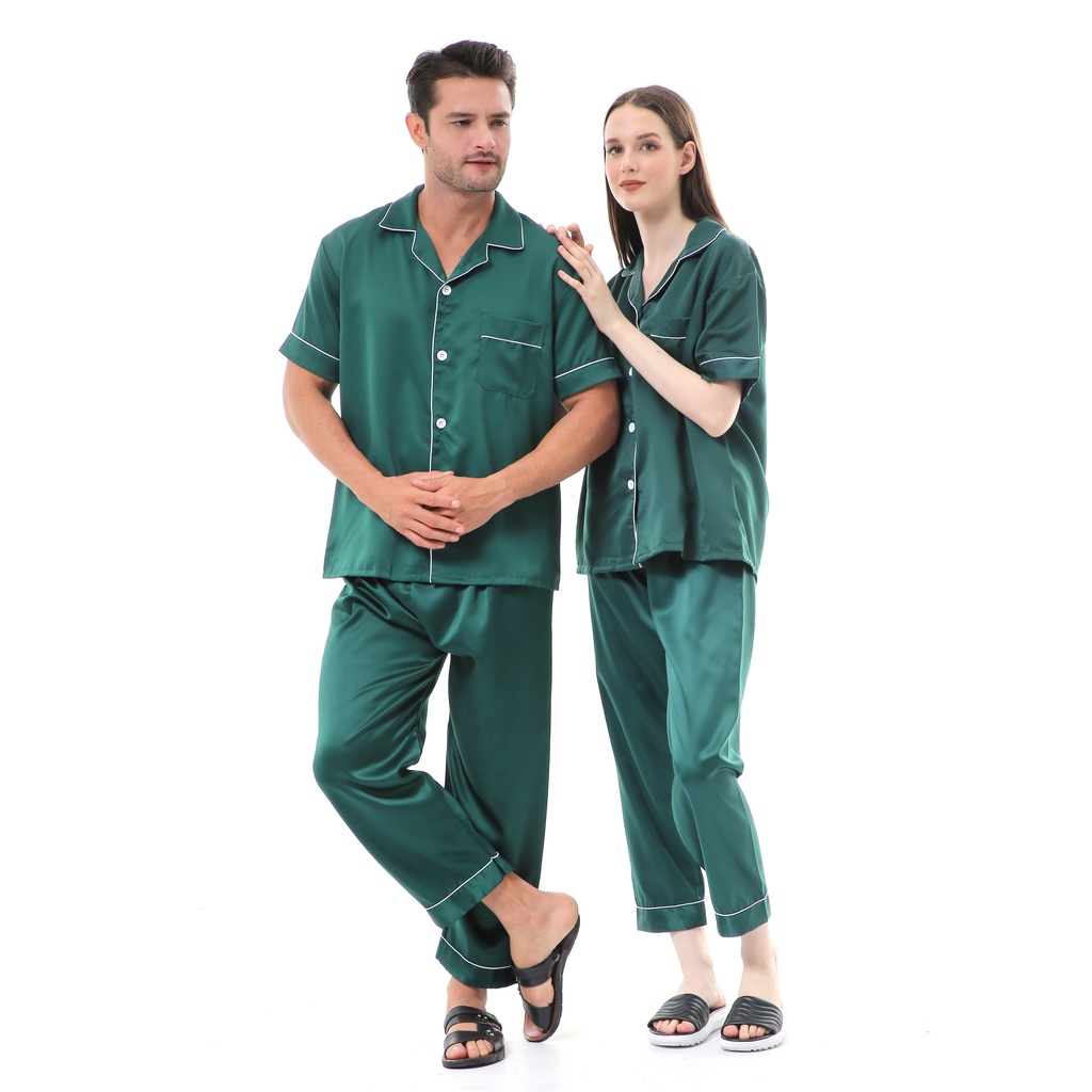 Zavyn Setelan Piyama Couple Short Sleeve Satin Silk Premium