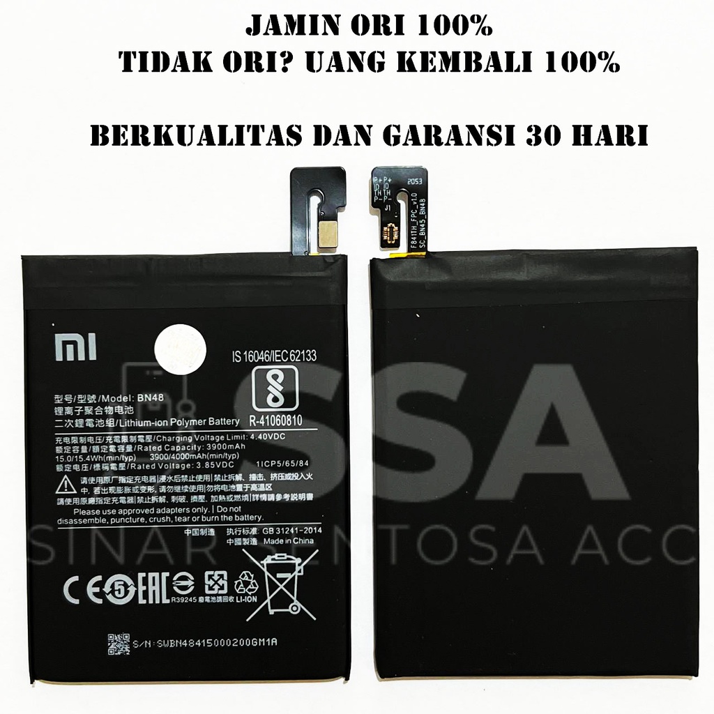 Baterai Original 100% Xiaomi Redmi Note 6 Pro BN48 BN 48 Battery Batu Batre Batrei Batrai ORI HP Handphone