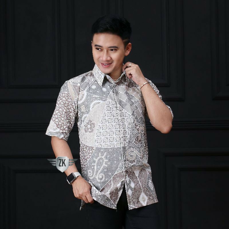 022 Zahira Batik HRB026 Kenongo Hem Kemeja Batik Pria Lengan Pendek