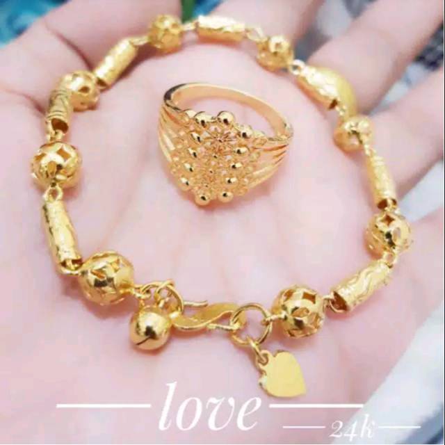 Gelang cincin bola bambu lapis emas 24k 051*