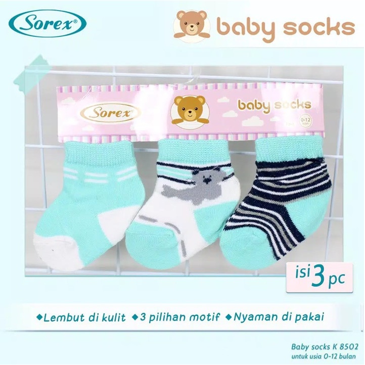 Kaos Kaki Bayi Sorex 0-12 Bulan isi 3pcs