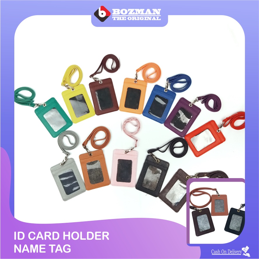 ID Card Holder Kulit Lanyard PU Leather Gantungan Kartu Nama Premium Termurah