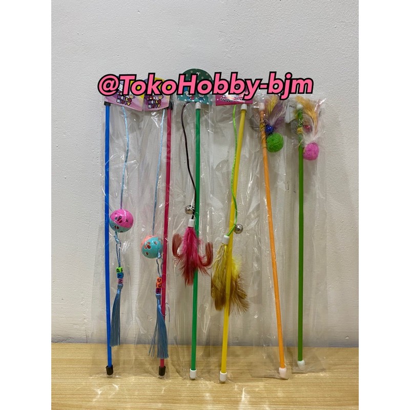 Mainan kucing - tongkat cat toys cat teaser stick mainan kucing tongkat stik bulu lonceng